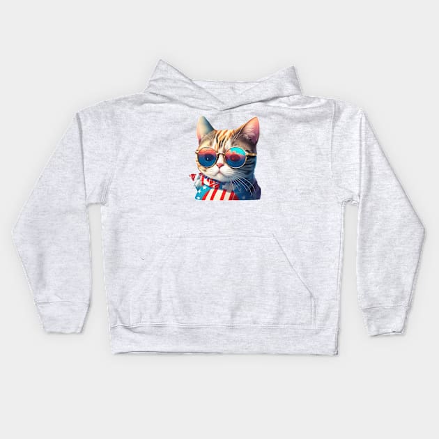 Cool American Patriotic Cat Kids Hoodie by Pixelate Cat